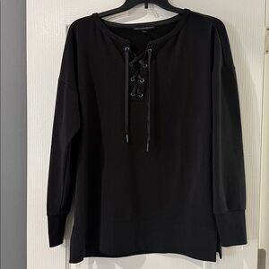 White House Black Market Lace up Black Long Sleeve Top Size XL